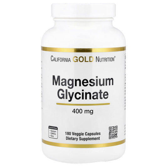 California Gold Nutrition, Magnesium Glycinate, 180 Veggie Capsules (133 mg per Capsule)