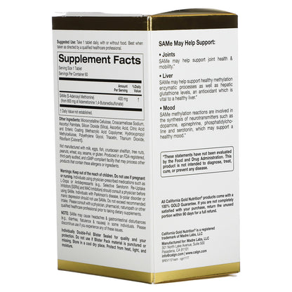 California Gold Nutrition, SAMe, Butanedisulfonate, 400 mg, 60 Enteric Coated Tablets