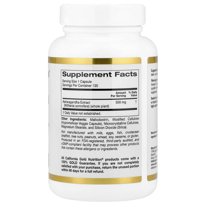 California Gold Nutrition, Ashwagandha, 500 mg, 120 Veggie Capsules