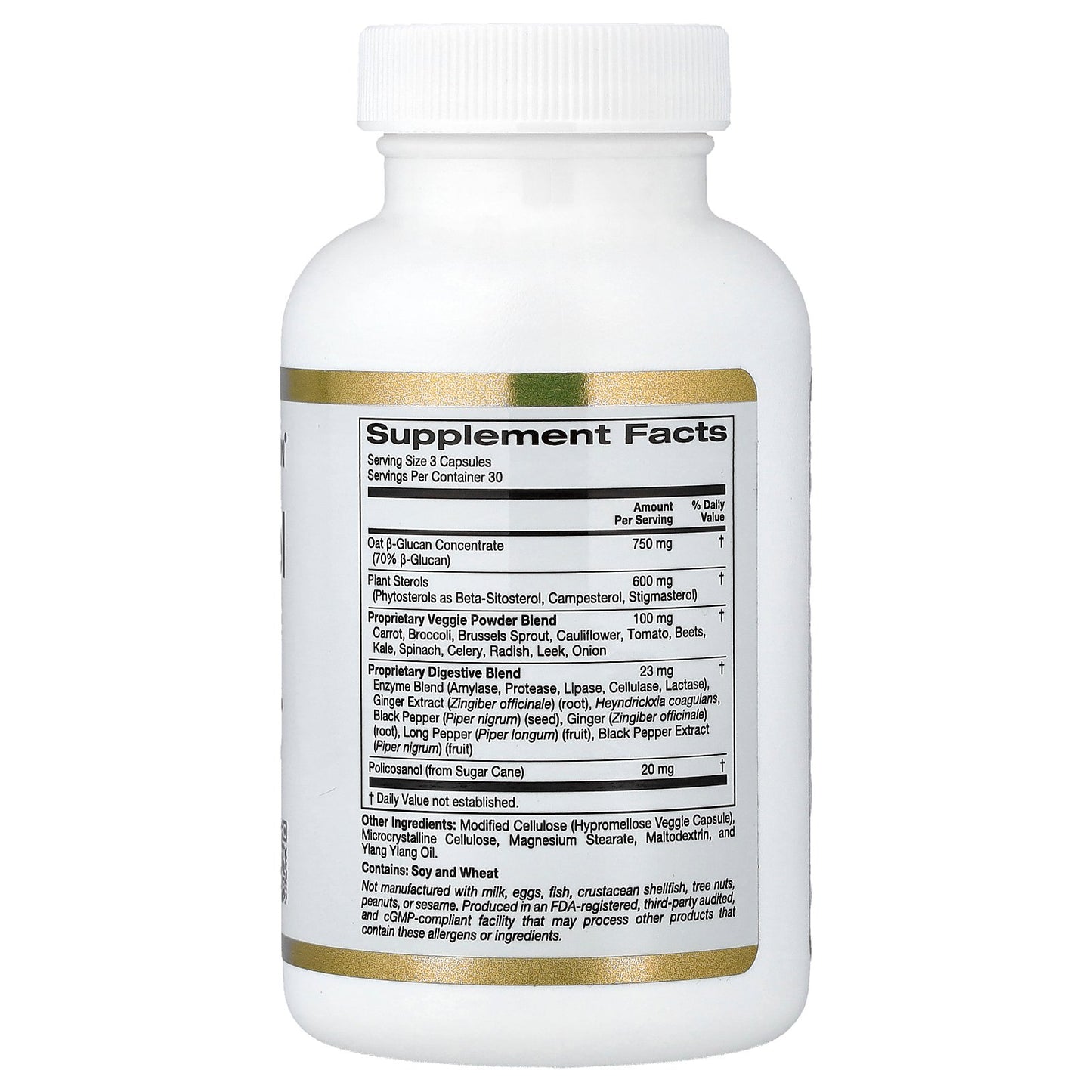 California Gold Nutrition, Cholesterol Support with Oat ß-Glucan Concentrate, Plant Sterols, Veggie & Digestive Blend, 90 Veggie Capsules
