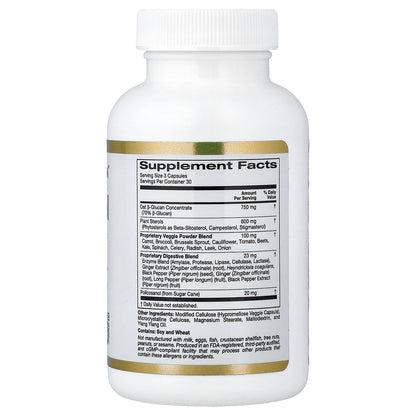 California Gold Nutrition, Cholesterol Support with Oat ß-Glucan Concentrate, Plant Sterols, Veggie & Digestive Blend, 90 Veggie Capsules