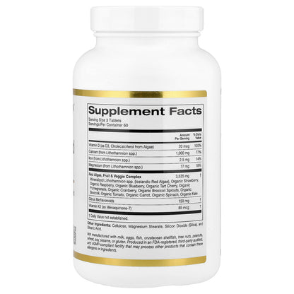 California Gold Nutrition, Algae-Based Calcium with Calcium, Vitamin D3, and Magnesium, Organic Strawberry, Raspberry, and Blueberry, 180 Tablets