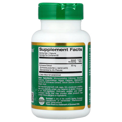California Gold Nutrition, EuroHerbs®, Echinacea Herb Extract, 80 mg, 60 Veggie Capsules