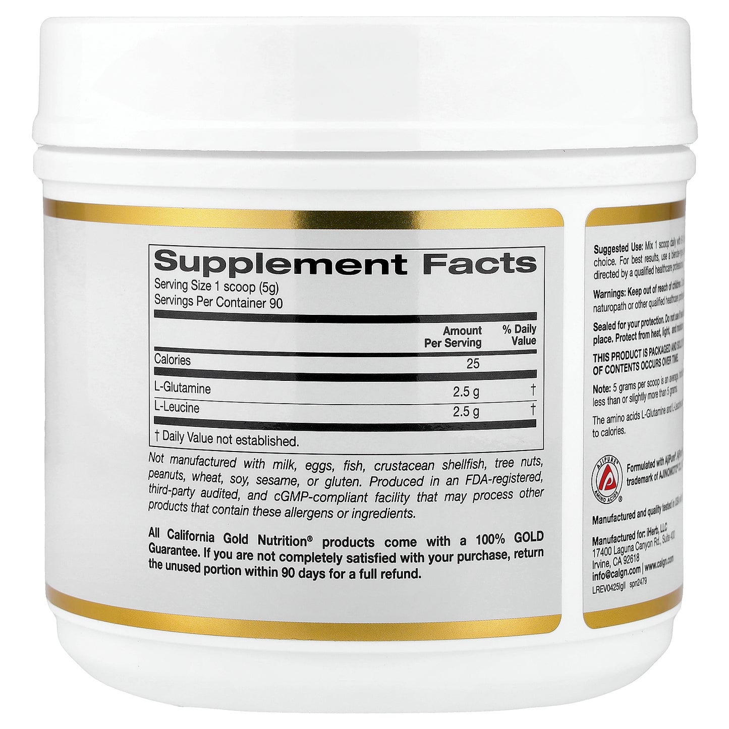 California Gold Nutrition, L-Glutamine + L-Leucine, Unflavored, 15.87 oz (450 g)