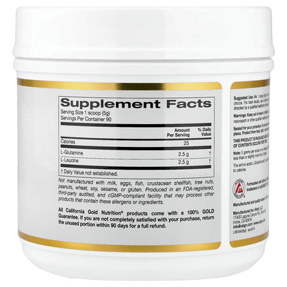 California Gold Nutrition, L-Glutamine + L-Leucine, Unflavored, 15.87 oz (450 g)