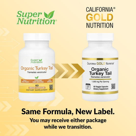 California Gold Nutrition, Organic Turkey Tail Mushroom, 60 Veggie Capsules (0.5 g per Capsule)