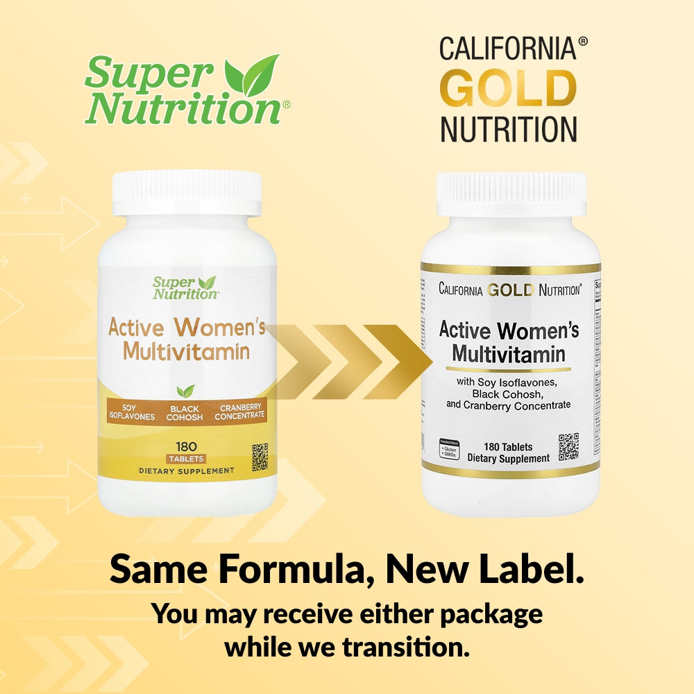 California Gold Nutrition, Active Women's Multivitamin with Black Cohosh, Soy Isoflavones, and Cranberry Concentrate, 180 Tablets