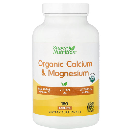 Super Nutrition, Organic Calcium & Magnesium Plus D3 & K2, 180 Tablets
