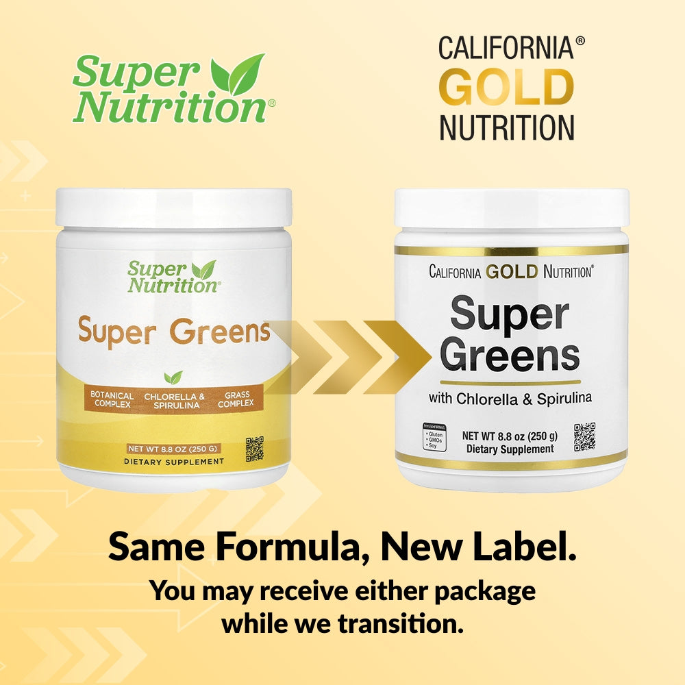 California Gold Nutrition, Super Greens with Spirulina, Chlorella, Kelp, and Apple Pectin, 8.8 oz (250 g)