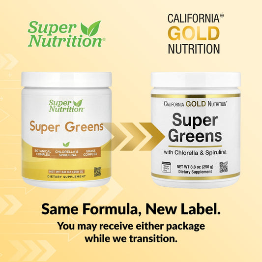 California Gold Nutrition, Super Greens with Spirulina, Chlorella, Kelp, and Apple Pectin, 8.8 oz (250 g)
