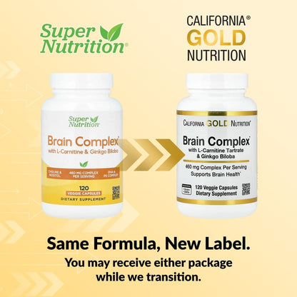 California Gold Nutrition, Brain Complex with L-Carnitine, Ginkgo Biloba, Phosphatidylserine, and Choline, 120 Veggie Capsules