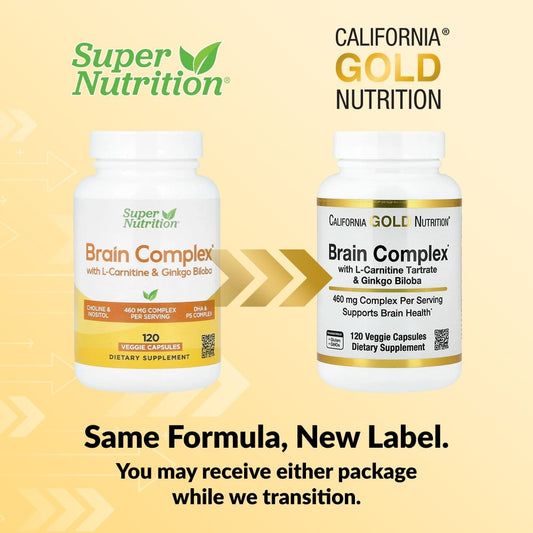 California Gold Nutrition, Brain Complex with L-Carnitine, Ginkgo Biloba, Phosphatidylserine, and Choline, 120 Veggie Capsules