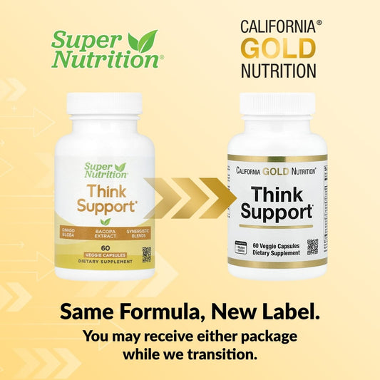California Gold Nutrition, Think Support, with Ginkgo Biloba, Skullcap, Gotu Kola, Bacopa and Enzymes, 60 Veggie Capsules