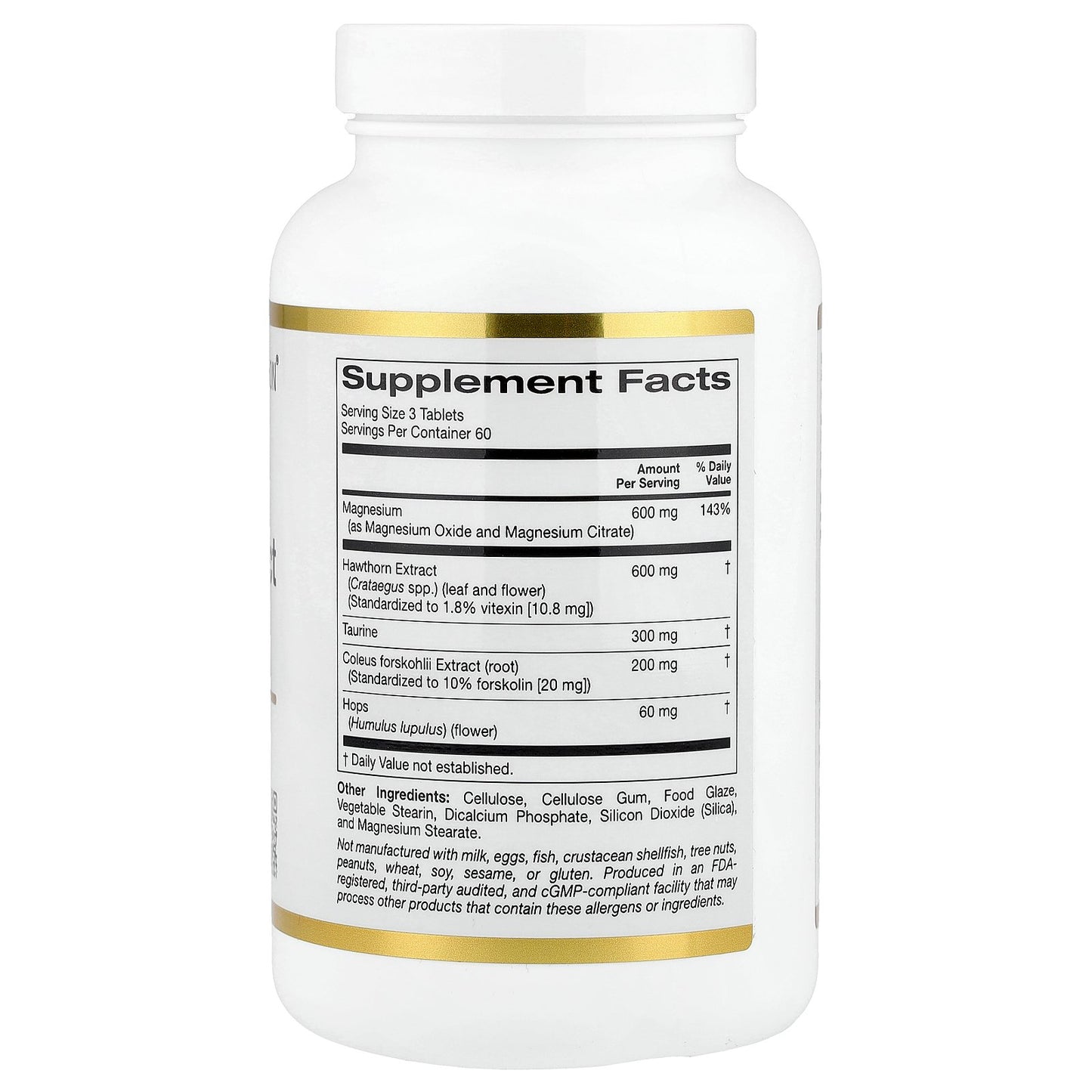 California Gold Nutrition, Magnesium & Hawthorn Extract Complex with Taurine, Coleus forskohlii Extract, and Hops, 180 Tablets