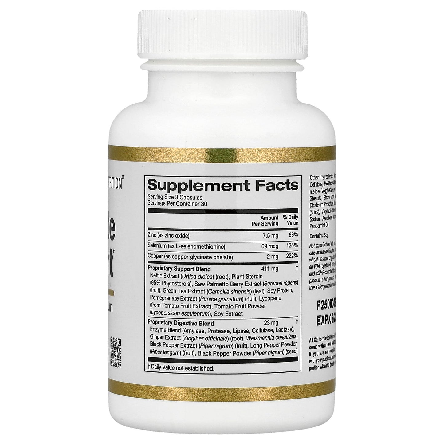 California Gold Nutrition, Prostate Support with Proprietary Support Blend, Saw Palmetto, Nettle Root, and Zinc Oxide, 90 Veggie Capsules