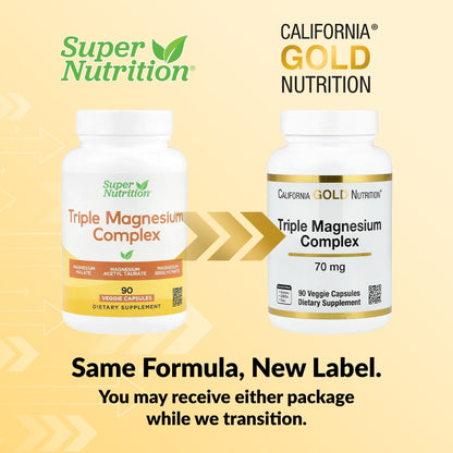 California Gold Nutrition, Triple Magnesium Complex, 70 mg , 90 Veggie Capsules