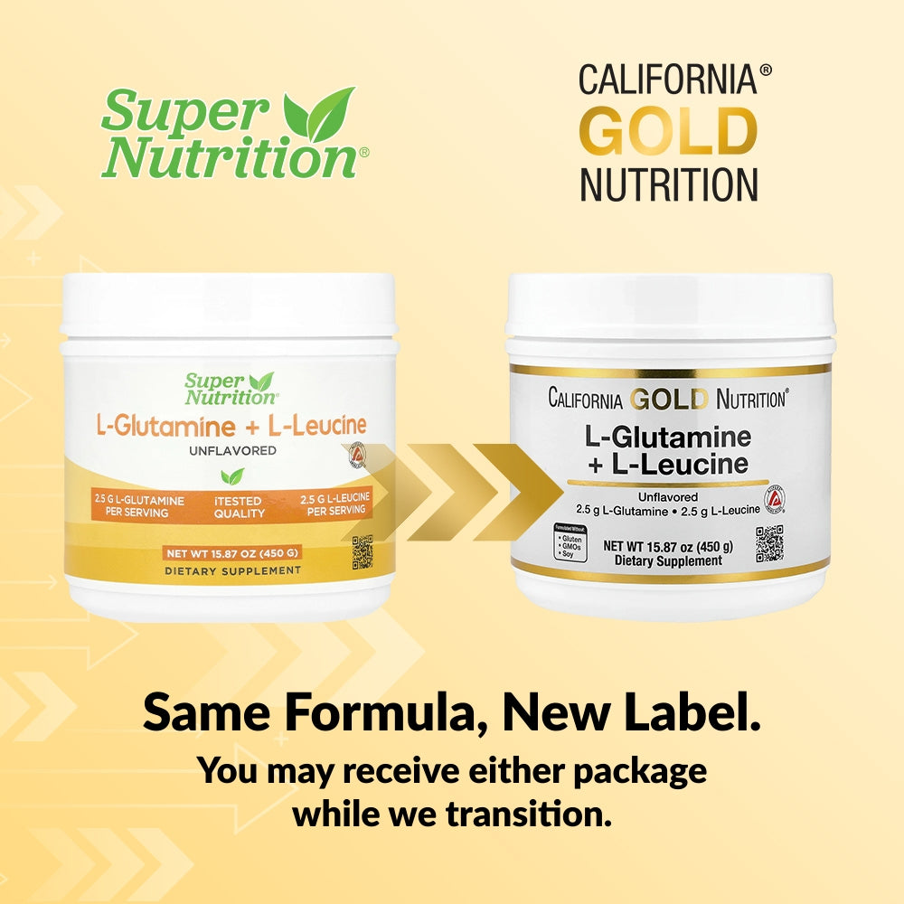 California Gold Nutrition, L-Glutamine + L-Leucine, Unflavored, 15.87 oz (450 g)
