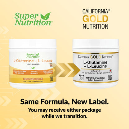 California Gold Nutrition, L-Glutamine + L-Leucine, Unflavored, 15.87 oz (450 g)