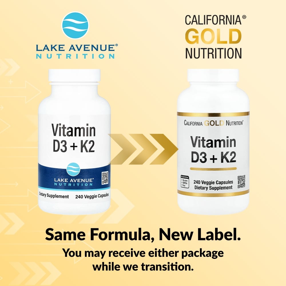 California Gold Nutrition, Vitamin D3 + K2, 240 Veggie Capsules