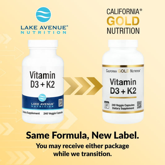 California Gold Nutrition, Vitamin D3 + K2, 240 Veggie Capsules
