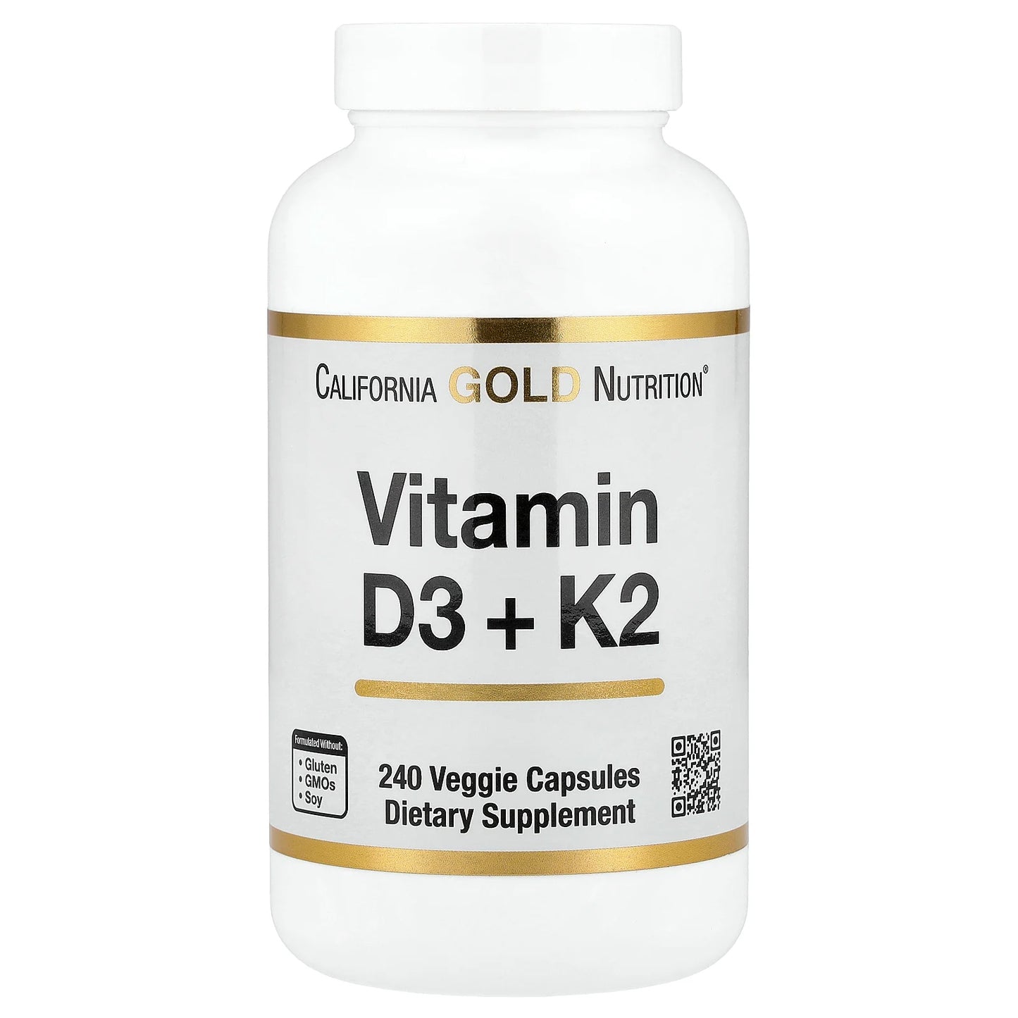 California Gold Nutrition, Vitamin D3 + K2, 240 Veggie Capsules