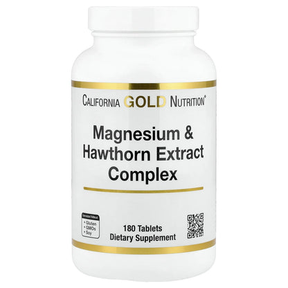 California Gold Nutrition, Magnesium & Hawthorn Extract Complex with Taurine, Coleus forskohlii Extract, and Hops, 180 Tablets