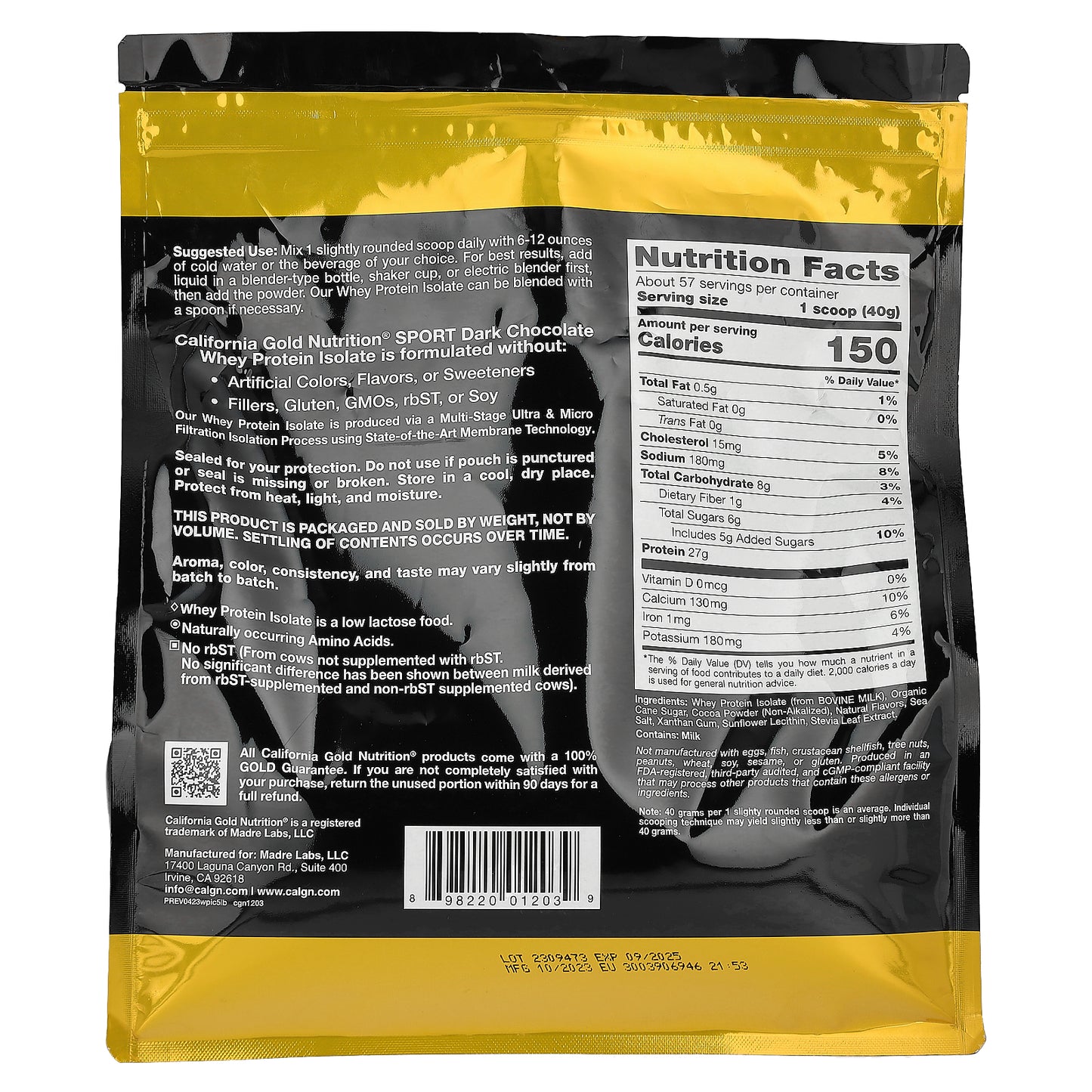 California Gold Nutrition, Sport, Dark Chocolate Whey Protein Isolate, 5 lb (2.27 kg)