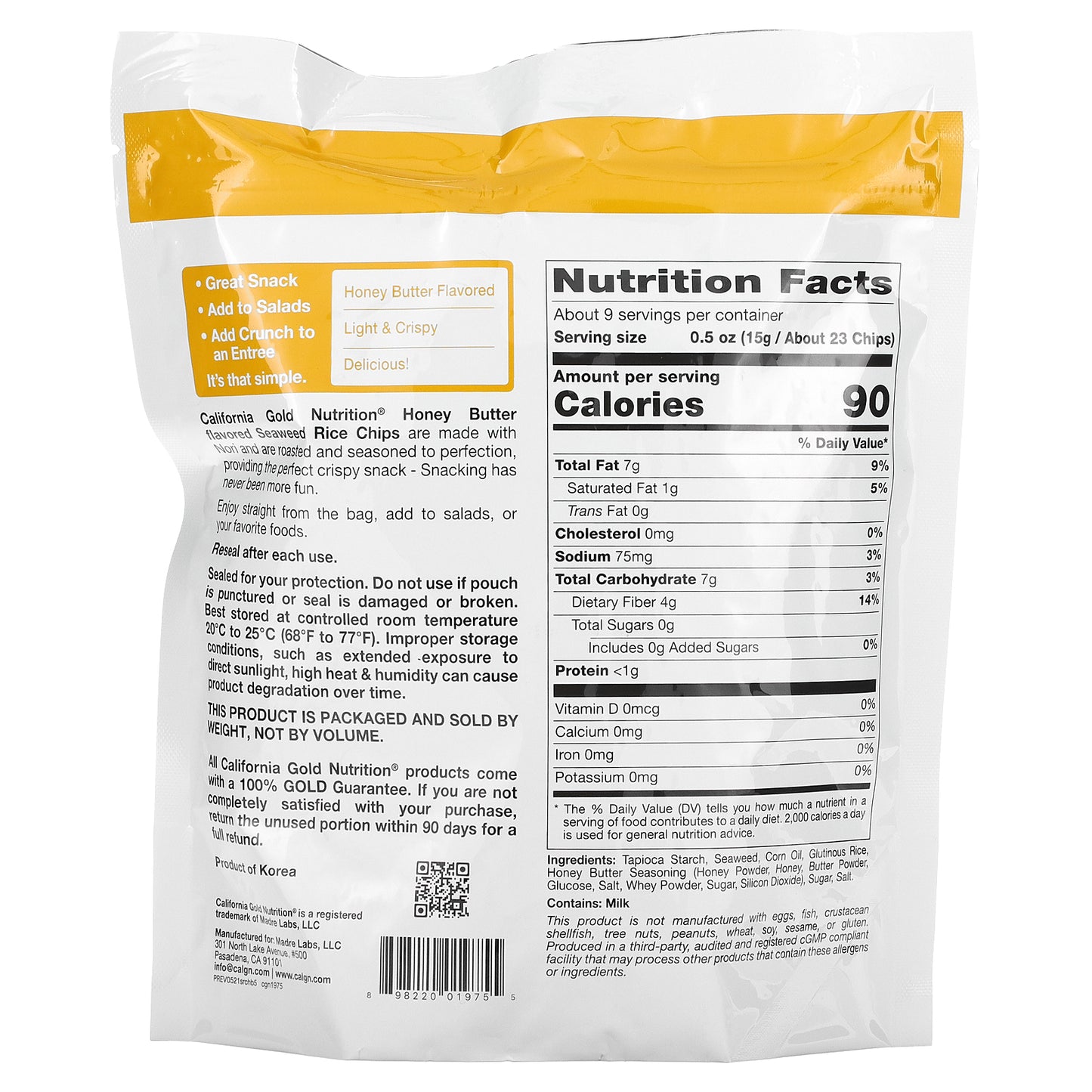 California Gold Nutrition, Seaweed Rice Chips, Honey Butter, 5 oz (142 g)