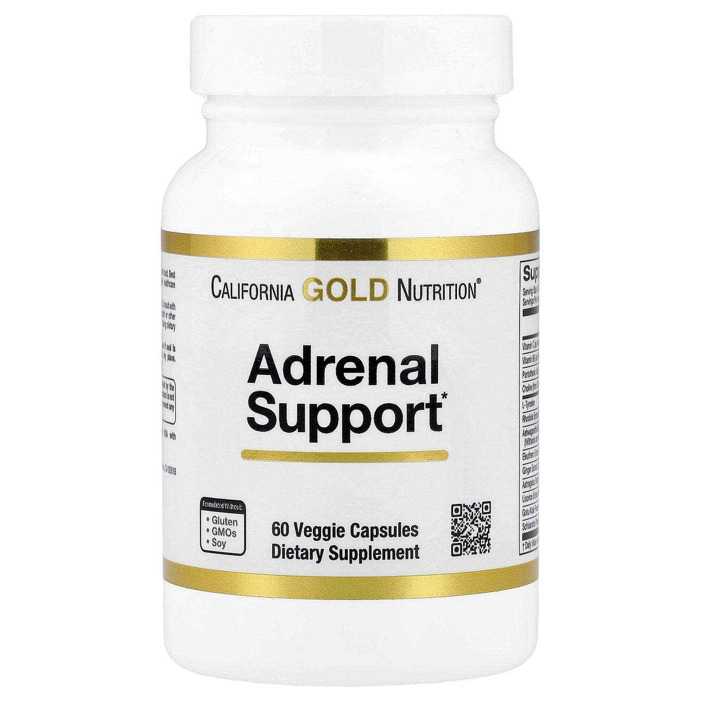 California Gold Nutrition, Adrenal Support with L-Tyrosine, Rhodiola Extract, Ashwagandha Extract, and Eleuthero Extract, 60 Veggie Capsules