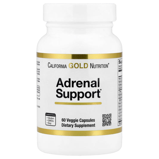 California Gold Nutrition, Adrenal Support with L-Tyrosine, Rhodiola Extract, Ashwagandha Extract, and Eleuthero Extract, 60 Veggie Capsules