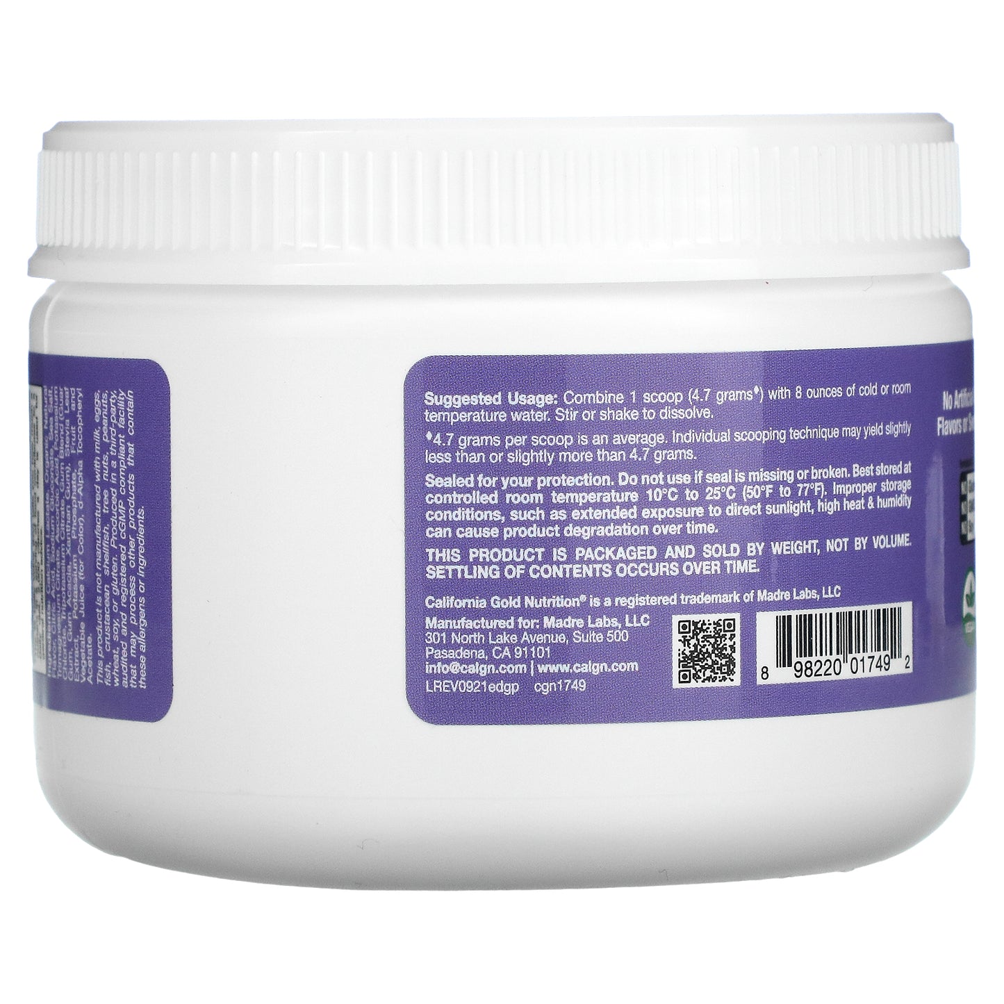 California Gold Nutrition, HydrationUP®, Electrolyte Drink Mix with Calcium, Potassium, Vitamin C, and Vitamin E, Grape, 8 oz (227 g)