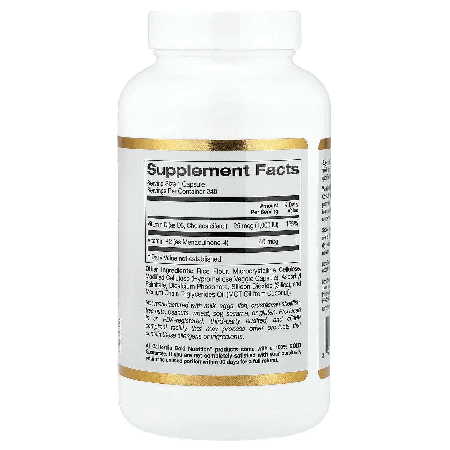 California Gold Nutrition, Vitamin D3 + K2, 240 Veggie Capsules