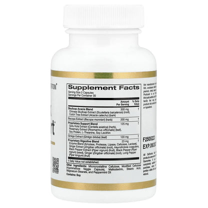 California Gold Nutrition, Think Support, with Ginkgo Biloba, Skullcap, Gotu Kola, Bacopa and Enzymes, 60 Veggie Capsules