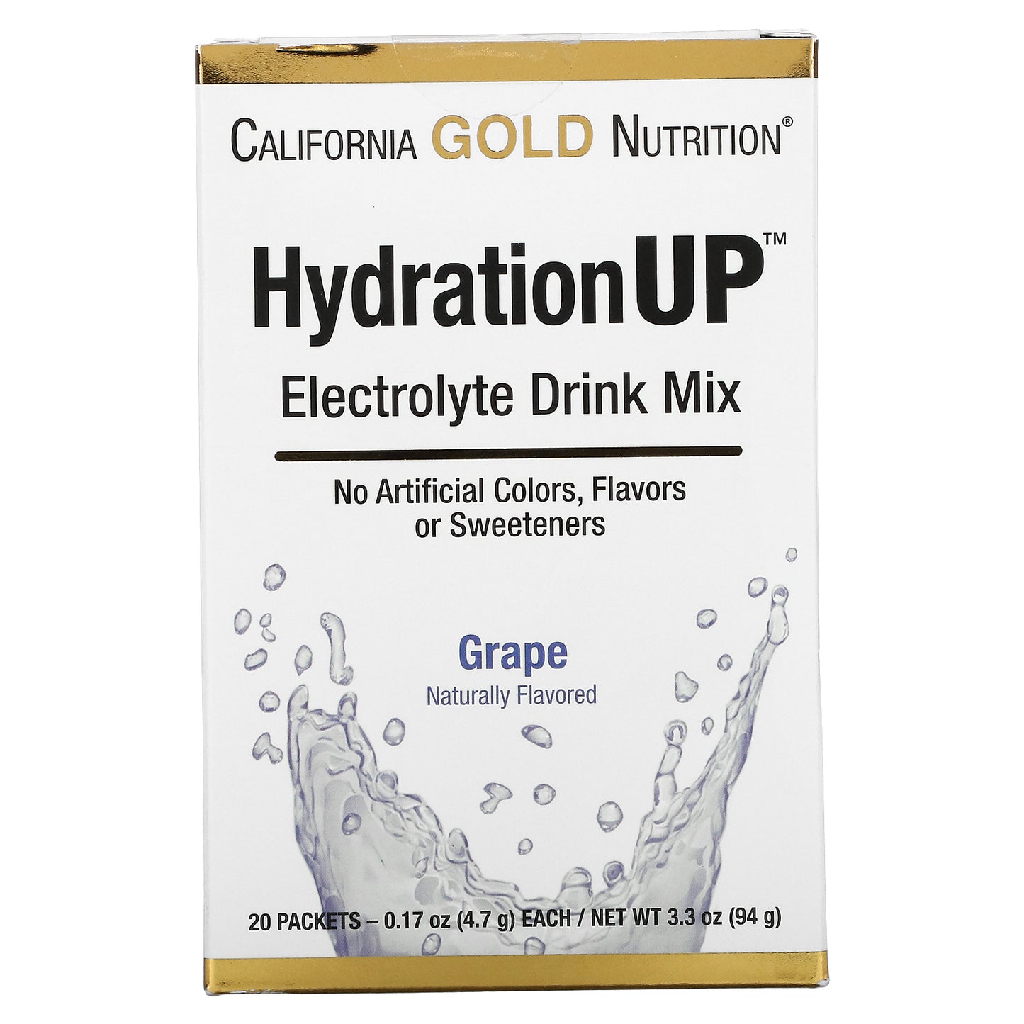 California Gold Nutrition, HydrationUP, Electrolyte Drink Mix, Grape, 20 Packets, 0.17 oz (4.7 g) Each
