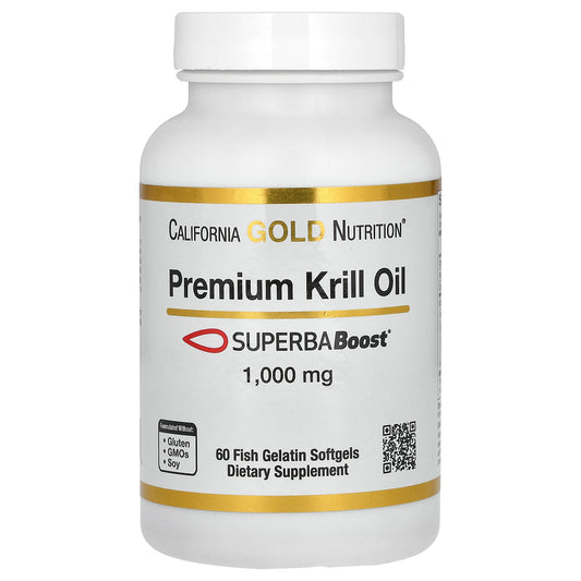California Gold Nutrition, Premium Krill Oil with SUPERBABoost, 1,000 mg, 60 Fish Gelatin Softgels