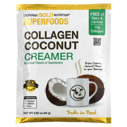 California Gold Nutrition, Superfoods, Collagen Coconut Creamer, Unsweetened, 12 Packets 0.85 oz (24 g) Each