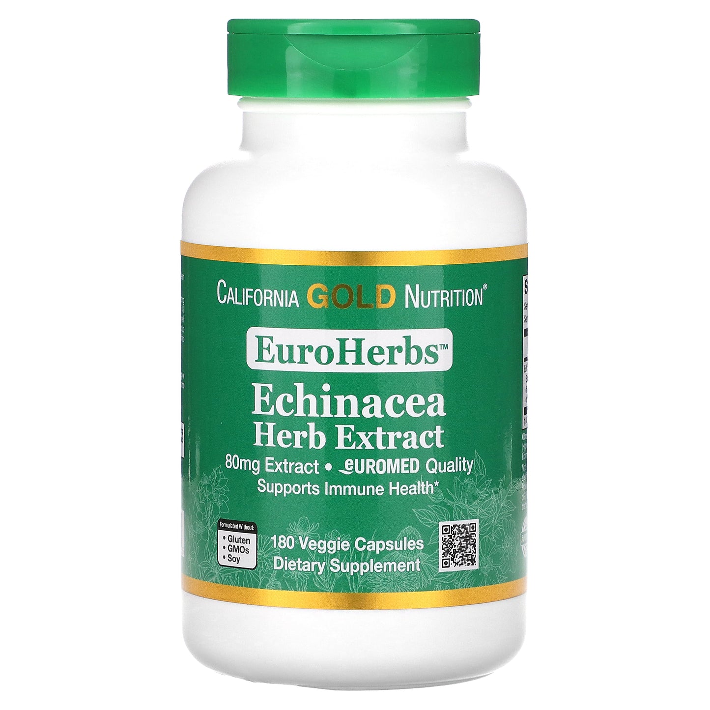 California Gold Nutrition, EuroHerbs, Echinacea Herb Extract, Euromed Quality, 80 mg, 180 Veggie Capsules