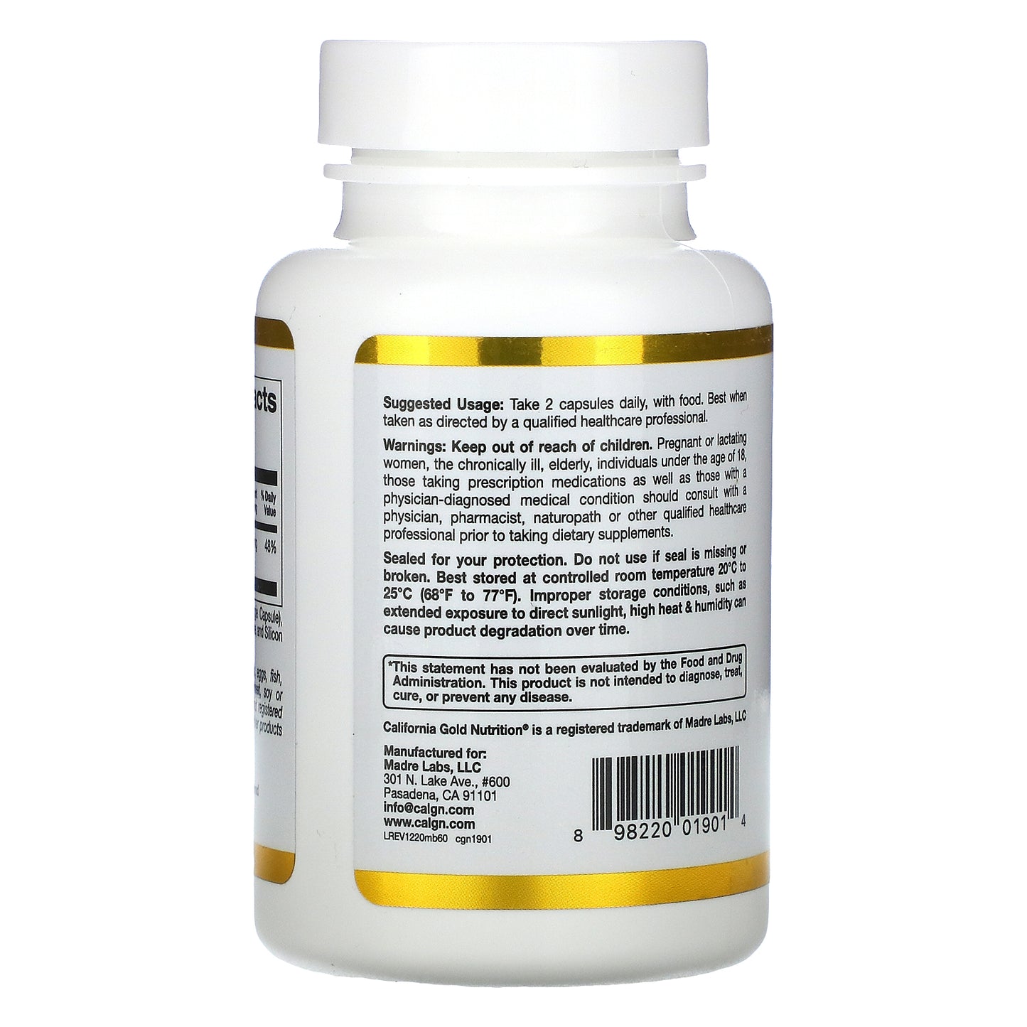 California Gold Nutrition, Magnesium Bisglycinate, Formulated with TRAACS®, 60 Veggie Capsules (100 mg per Capsule)