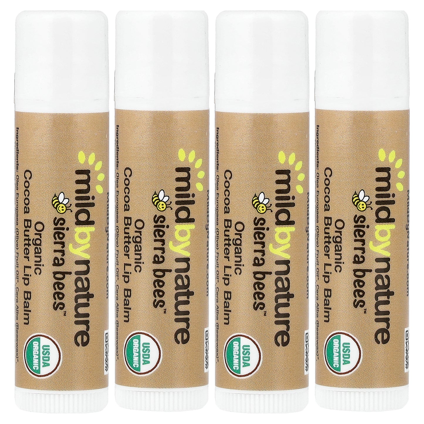 Mild By Nature, Sierra Bees™, Organic Lip Balms, Cocoa Butter, 4 Pack, 0.15 oz (4.25 g) Each