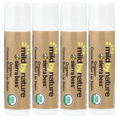 Mild By Nature, Sierra Bees™, Organic Lip Balms, Cocoa Butter, 4 Pack, 0.15 oz (4.25 g) Each