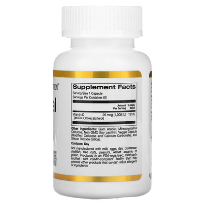 California Gold Nutrition, Liposomal Vitamin D3, 25 mcg (1,000 IU ), 60 Veggie Capsules