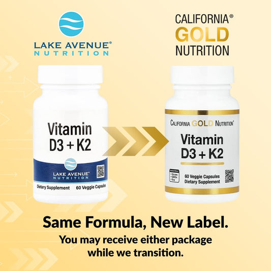 California Gold Nutrition, Vitamin D3 + K2, 60 Veggie Capsules