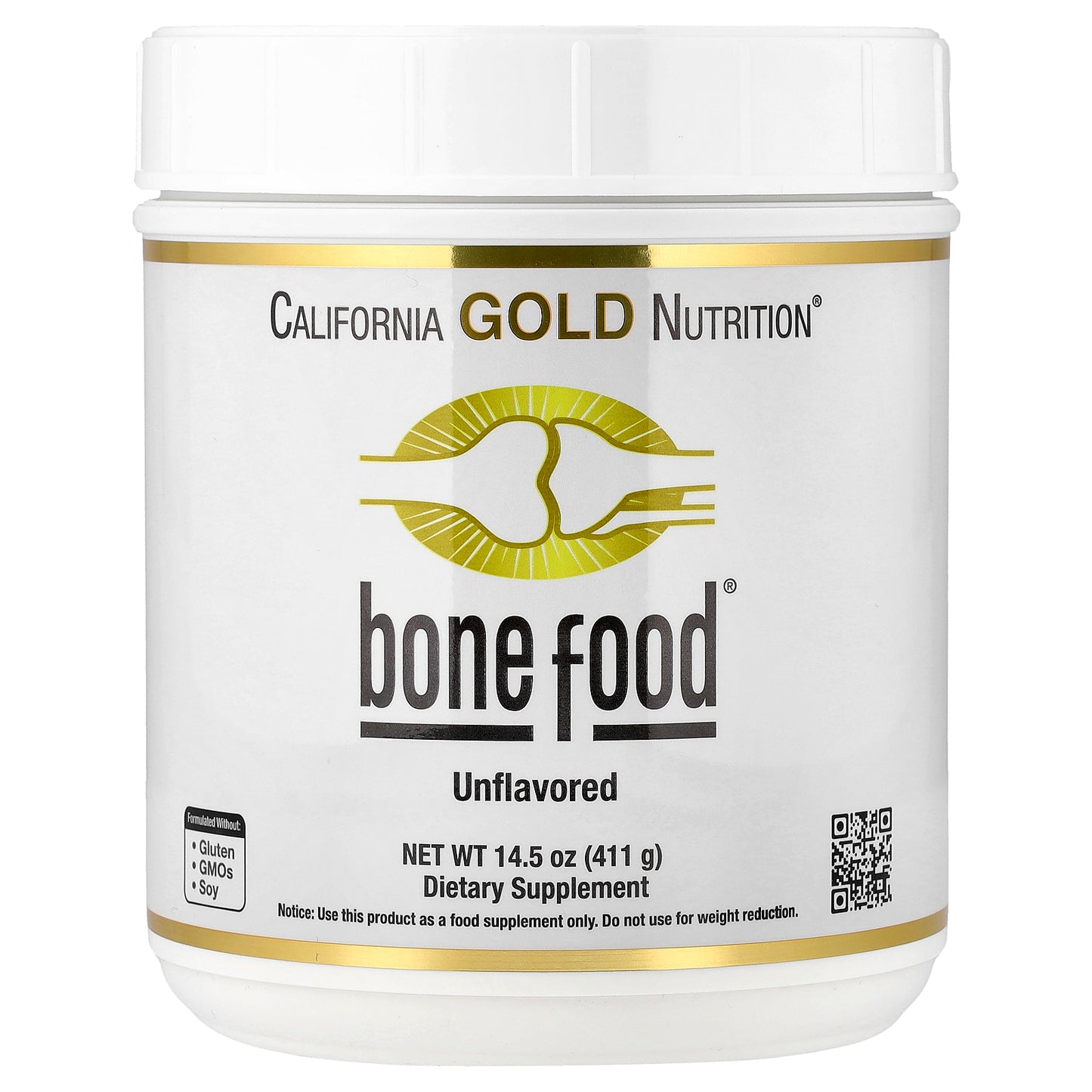 California Gold Nutrition, Bone Food with Collagen Peptides, Hyaluronic Acid, plus Vitamins & Minerals, Unflavored , 14.5 oz (411 g)
