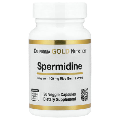 California Gold Nutrition, Spermidine, Rice Germ Extract, 1 mg, 30 Veggie Capsules