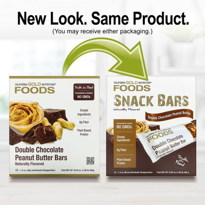California Gold Nutrition, FOODS - Double Chocolate Peanut Butter Flavor Bars, 12 Bars, 1.4 oz (40 g) Each