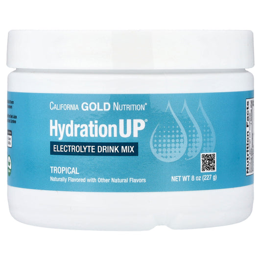 California Gold Nutrition, Beverages, HydrationUP®, Electrolyte Drink Mix with Calcium, Potassium, Vitamin C, and Vitamin E, Tropical, 8 oz (227 g)