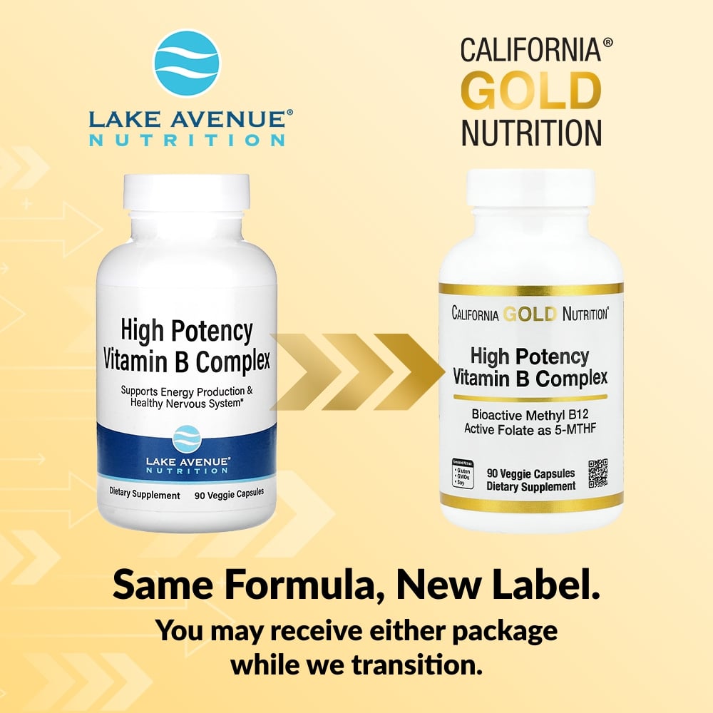 California Gold Nutrition, High Potency Vitamin B Complex with Methyl Folate & Methyl B12, 90 Veggie Capsules