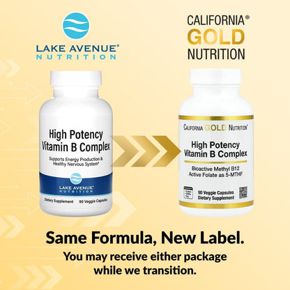 California Gold Nutrition, High Potency Vitamin B Complex with Methyl Folate & Methyl B12, 90 Veggie Capsules