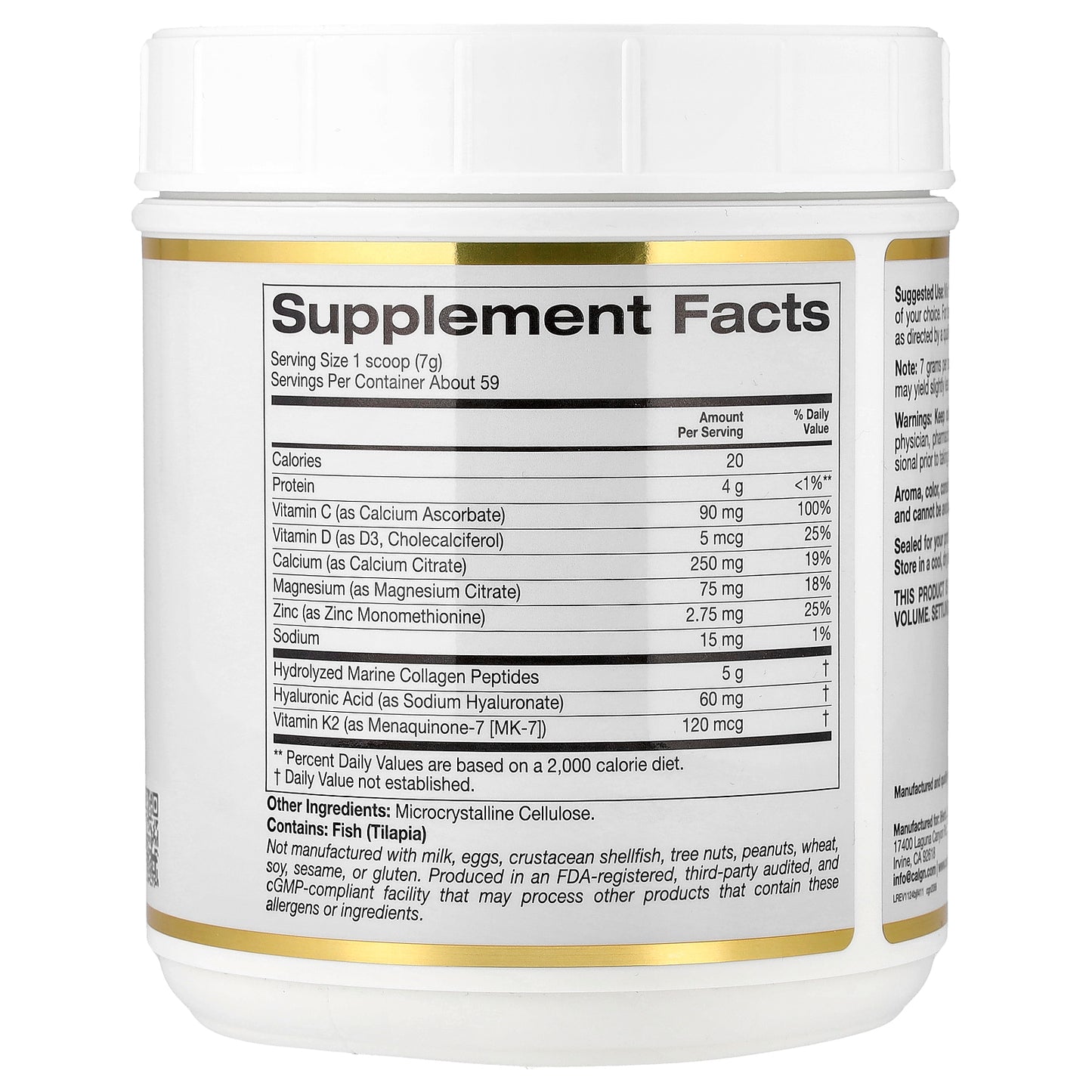 California Gold Nutrition, Bone Food with Collagen Peptides, Hyaluronic Acid, plus Vitamins & Minerals, Unflavored , 14.5 oz (411 g)