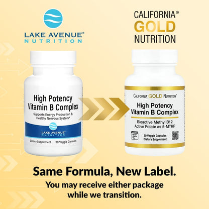 California Gold Nutrition, High Potency Vitamin B Complex with Methyl Folate & Methyl B12, 30 Veggie Capsules